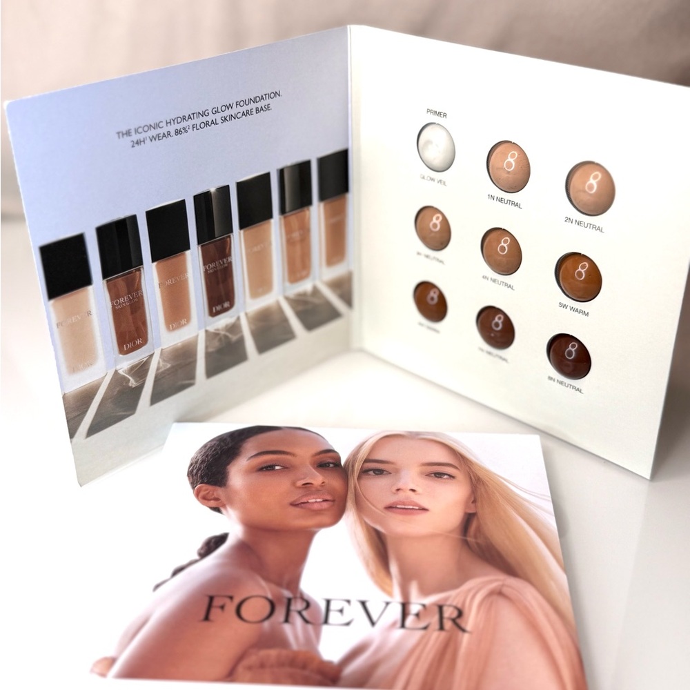 Set Of 2 Dior Forever Skin Glow Foundation 1 Primer 8 Shades Sample Card